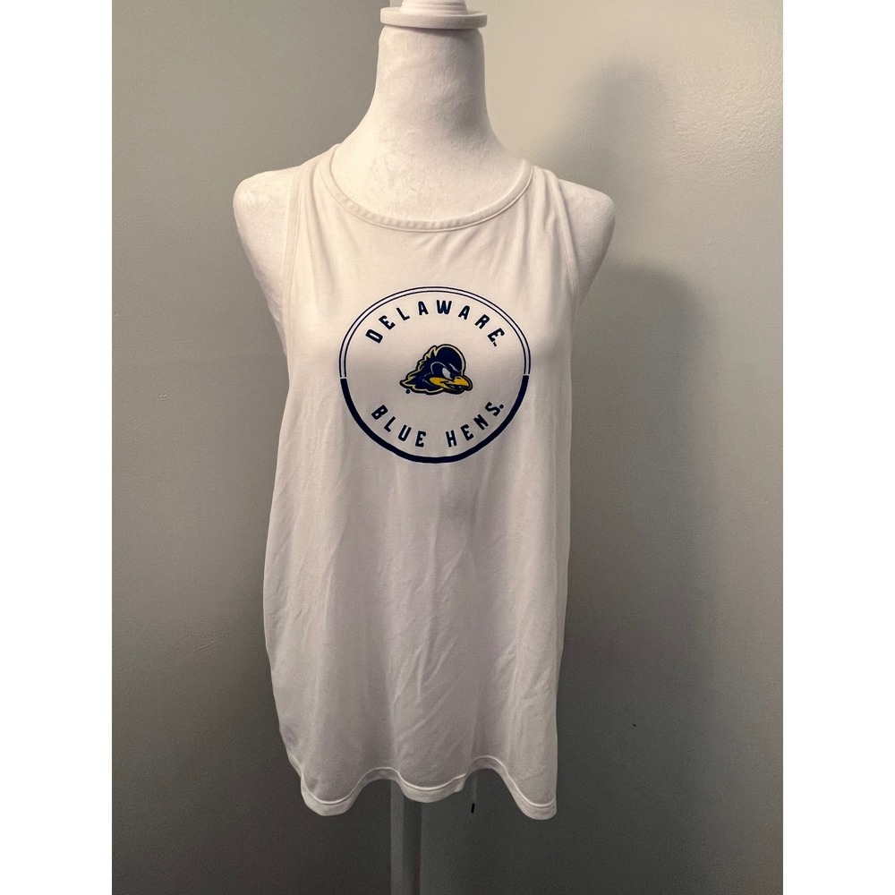 Under Armour Delaware Blue Hens HeatGear Tank Top White Womens Medium Split Back